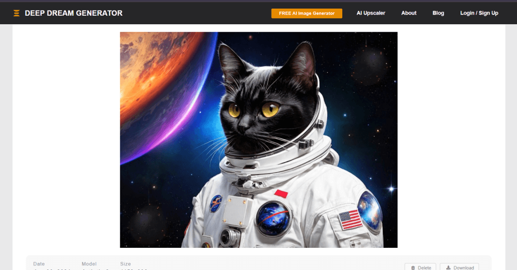 Prompt used: black cat astronaut in outer space, in semi realism style